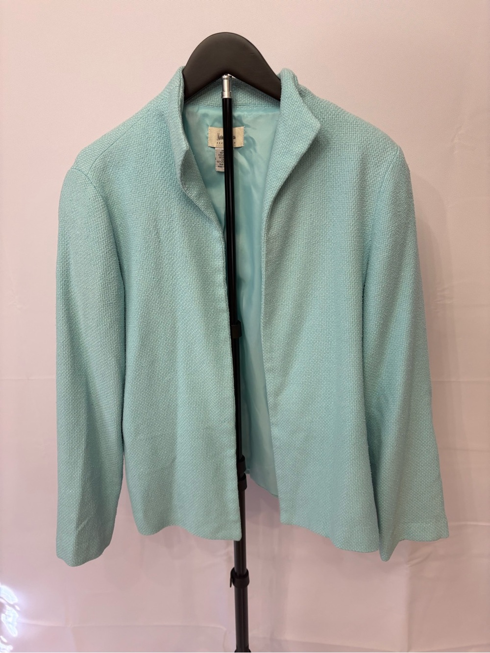 Neiman Marcus Light Aqua Silk Textured Open-Front Blazer